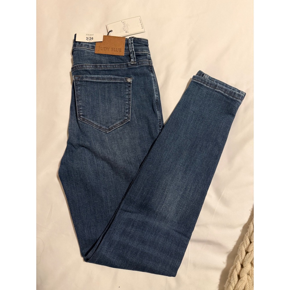 Judy Blue Distressed Mid Rise Skinny Jeans Womens Size 3 26 Blue Denim